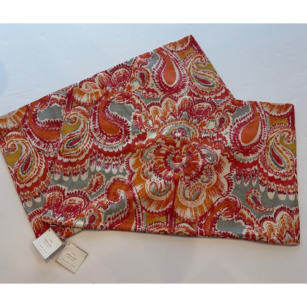 Pottery Barn Marie Palampore Lumbar Pillow Cover Set of 2 16x26 Red Rust Paisley
